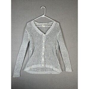 LA Hearts Women’s Size M Open Knit White Black Button Up Cardigan